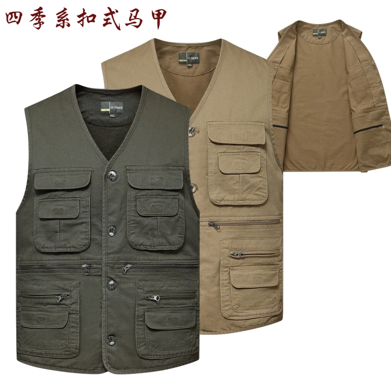 Large size S-4XL vest spring and autumn casual outdoor vest multi-pocket photography cotton vest men's fishing sleeveless vest large size s 4xl vest spring and autumn casual outdoor vest multi pocket photography cotton vest men s fishing sleeveless vest