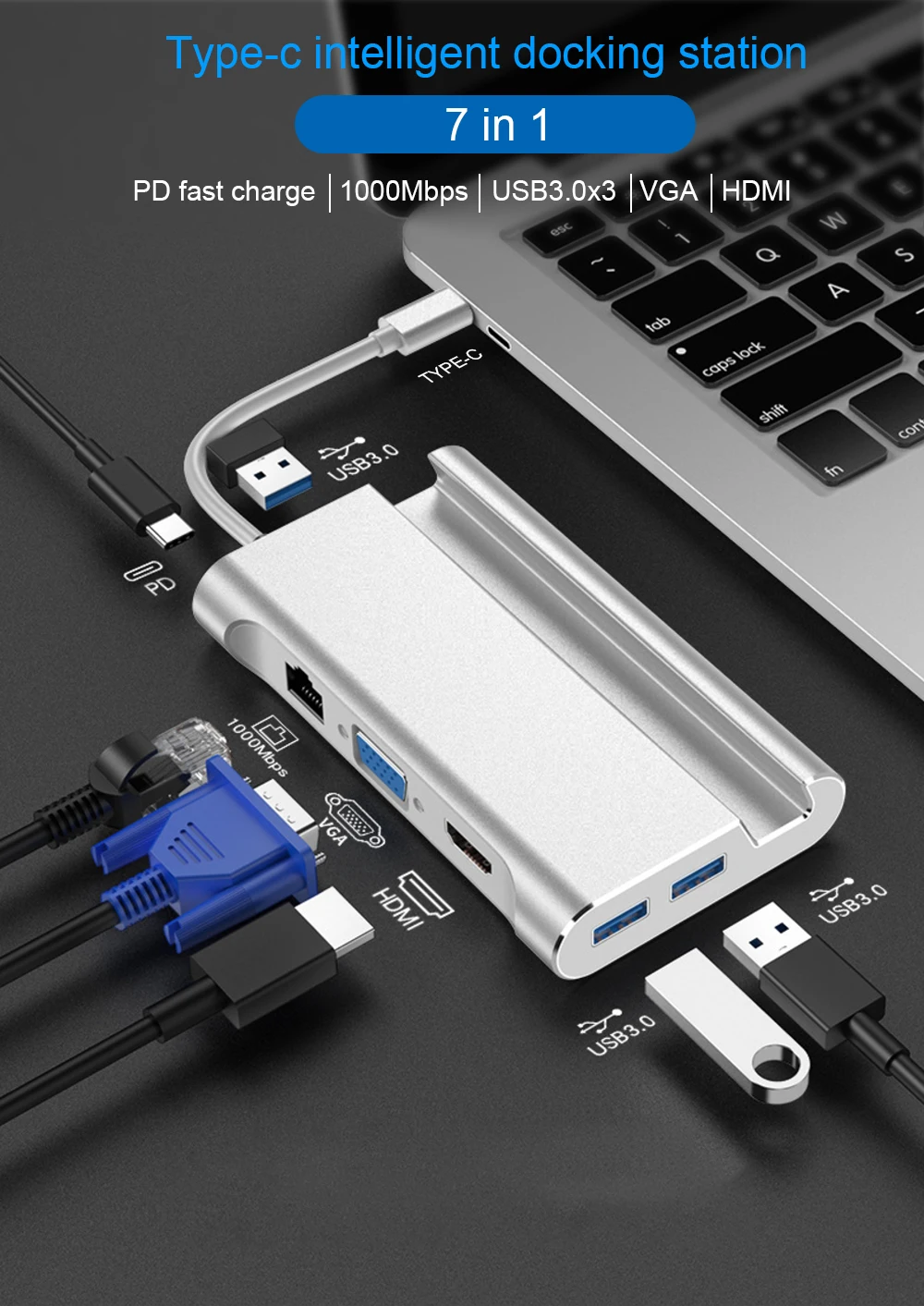 Type c концентратор c к hdmi smart dock PD type-c 1000 Мбит/с USB3.0 VGA HDMI4K* 2KHD для iPad ProMate book Samsung 910 Mate20 Pro