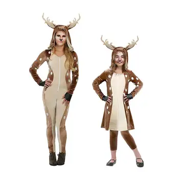 

Adult Children Female Christmas Animal Sexy Plum Reindeer Dress Costume Christmas Stage Performance Show One-piece Dress Suit