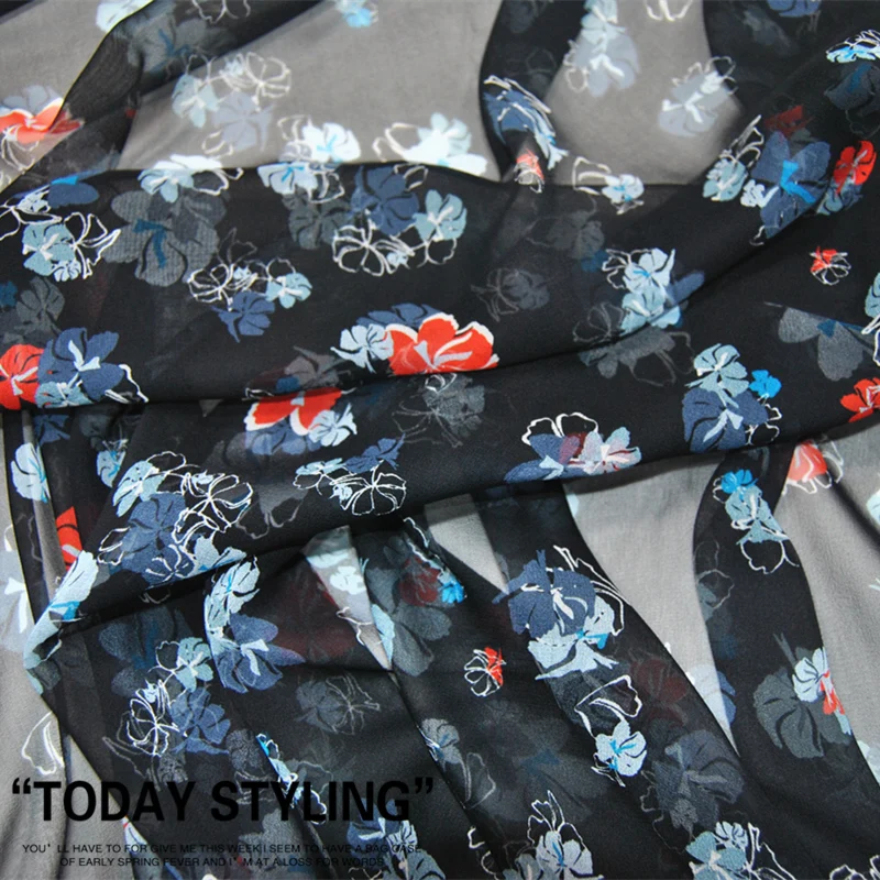 

Wide Navy Bottom Flower Silk Georgette 100% Mulberry Silk Fabrics Fabrics