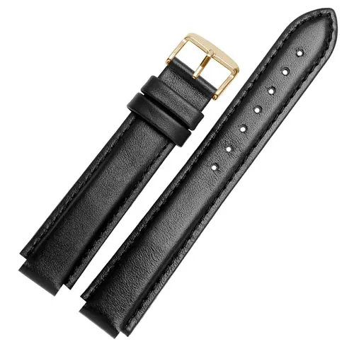 Color Cow leather watchbands women's wristband convex interface strap Suitable for SHE SHE 4029 3034D watch accessories - Цвет ремешка: black golden