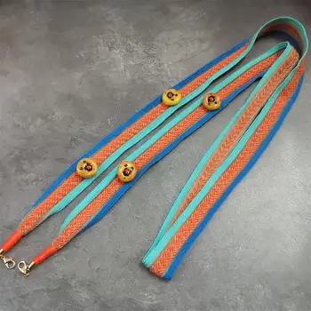 

Boho Hand-woven phone chain Brown Wood Bead Long chain Shiny badge Necklace Pendant Girl