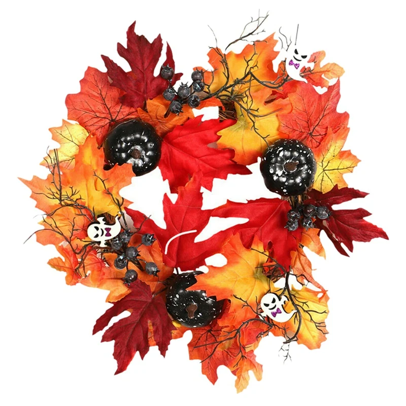 

BESTFall Autumn Artificial Pumpkin and Maple Leaf Wreath Halloween Thanksgiving Decorations