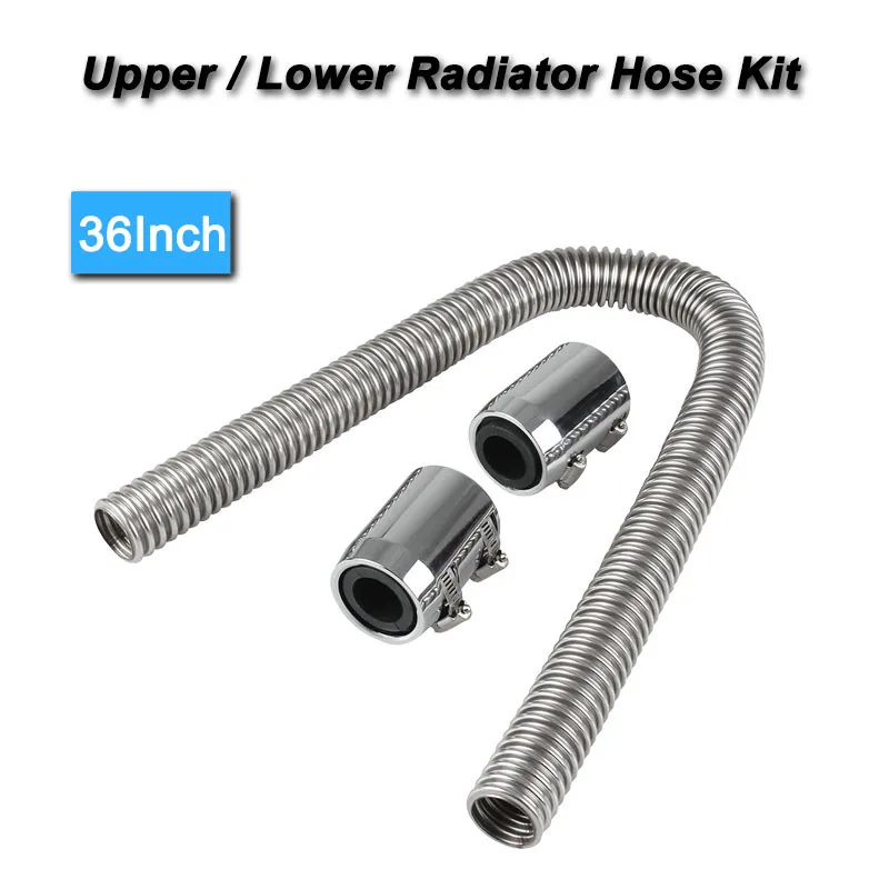 

36" Flexible Upper / Lower Radiator Hose Kit & Stainless Steel w/ Chrome Caps V8 Universal Aluminum End Cap Upper/Lower Radiator