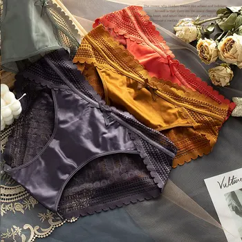 

New Fashion Lace Satin Triangle Underwear Ladies Underwear Low-waist Girls Sexy Panties Underpants Hip Breathable Briefs