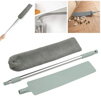 

54.8cm-95.8cm Long Handle Bedside Dust Brush with 2PCS Replacement cloth Mop Household Cleaning Bed Bottom Gap Cleaning Duster