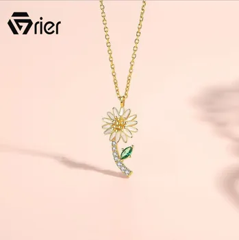 

Grier daisy Pendant Necklace S925 sterling silver Necklace Fashion Trendy Women Clavicle Chain Flowers Jewelry Gif