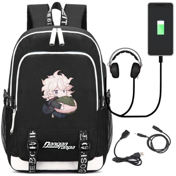 

USB Charging Headphone jack Backpack School Bags Mochila Laptop Backpack Schoolbag anime Danganronpa Printing backpack