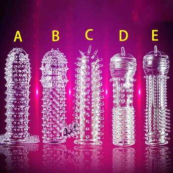 Reusable Condom Penis Sleeve Male Enlargement Time Delay Spike Clit Massager Cover Crystal Clear Condoms Adult Sex Toy 1