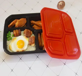 

4 Or 5 Compartment Reusable Plastic Food Storage Containers Lids Disposable Take Out Containers Lunch Box Microwavable Supplies