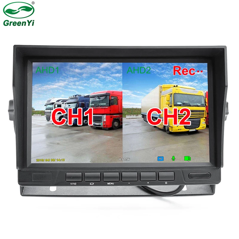 Car DVR 7 Inch IPS Screen HD AHD 1024*600P Recorder AHD Monitor With 2 Channels 8 LED Rear View Reverse Backup AHD Camera