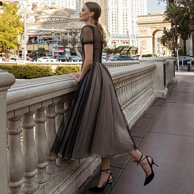 Vestidos Elegantes de fiesta boda, ropa de noche Formal de lunares, tul, longitud hasta el tobillo, para graduación|Vestidos de noche|