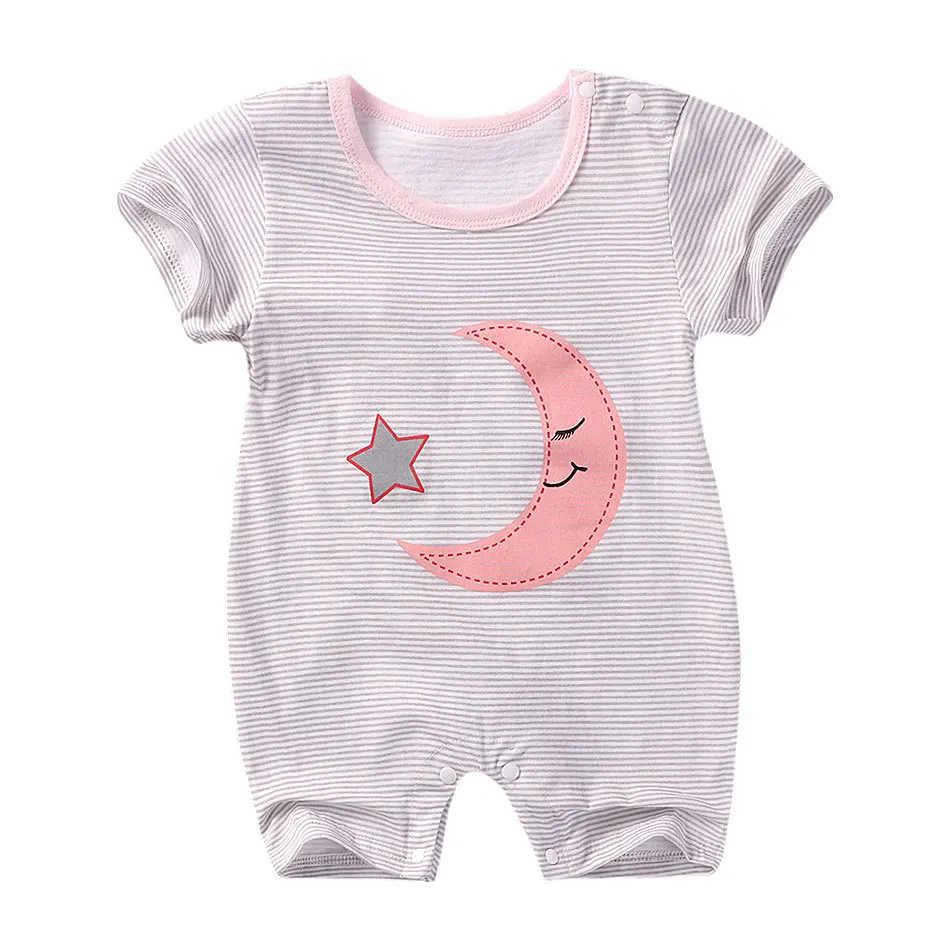 Детский комбинезон для новорожденных 0-9 месяцев, Детский комбинезон с короткими рукавами, комбинезон с облаками, звездами, луной, хлопок, Детская летняя одежда - Цвет: moon