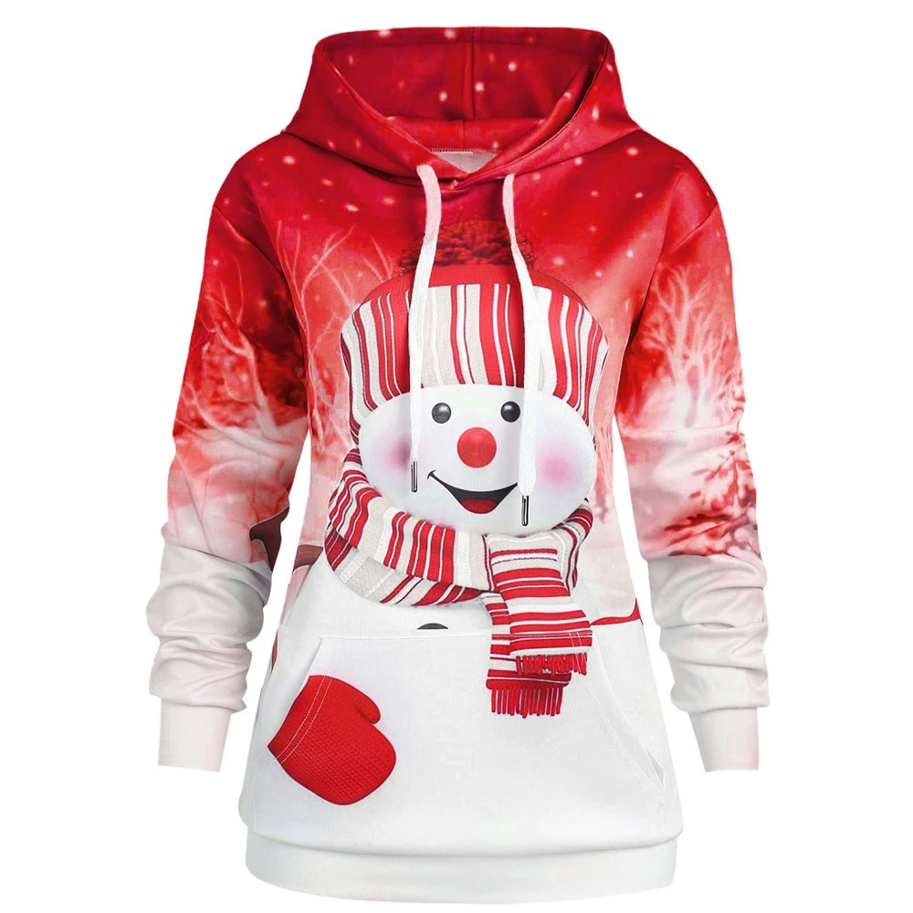 

LOOZYKIT Plus Size Women Hoodie Sweatshirt Women Christmas Pocket Cartoon Print Sweatshirt Casual Long Sleeve Pullover Hoodies