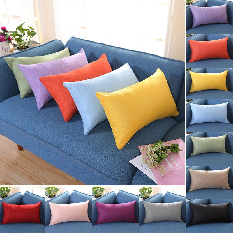 30*50cm Rectangular Pillow Case Home Bedside Decorative Cotton Linen Pillow Cover Solid Color