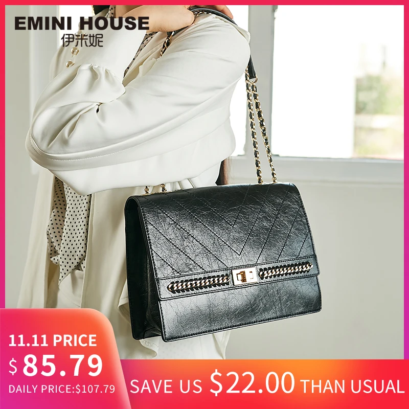 EMINI HOUSE масло воск натуральная кожа сумка на цепочке высокая емкость сумки через