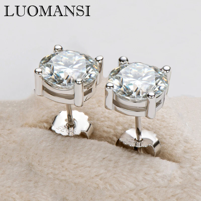 

Luomansi 100%-S925 Sterling Silver 2CT 8MM Moissanite Stud Earrings with Certificate Super Flash Wedding Party Jewelry