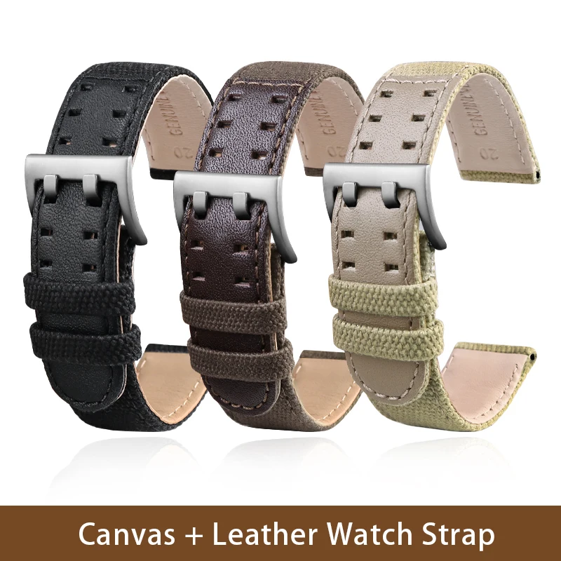 20Mm22Mm Cinturini In Pelle Con Foro A Doppia Fila Forh-Am12V Seiko Cinturino Per Orologio Rivetto Mens Militare Pilota Cachi Campo Aviazione Cinture 