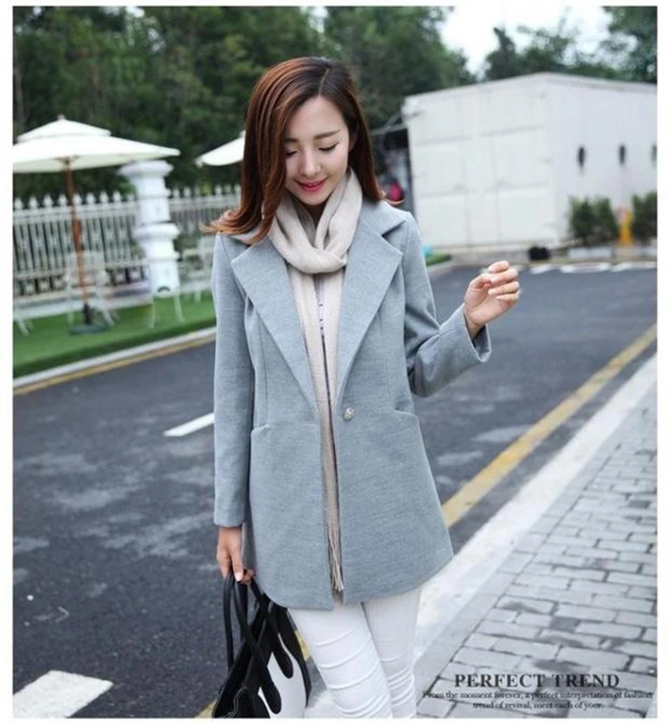 Women Winter Woolen Coat Female Slim Fit Lapel Woolen Overcoat Women Long Sleeve Blends Outwear Jacket Female Elegant Overcoat