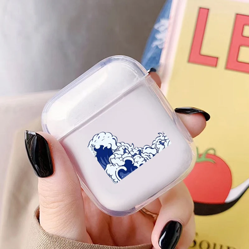 Airpods 1 2 Чехол с изображением большой морской волны чистый мягкий чехол для Bluetooth беспроводной чехол для наушников чехол для зарядки сумки