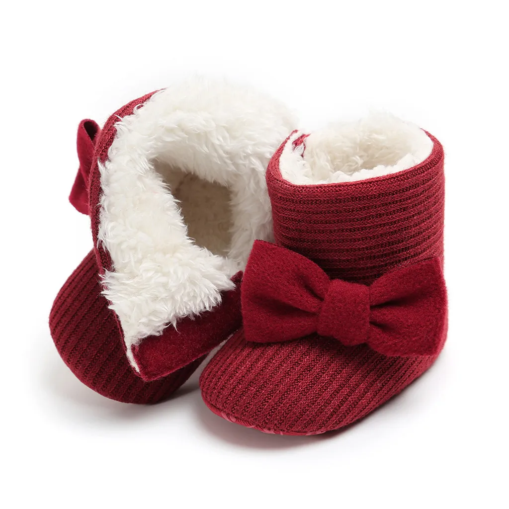 Infant Boots Winter Baby Boys Girls Cute Shoes Bow tie Soft Sole Anti-Slip Toddler Snow Warm Prewalker Booties Crib Shoes