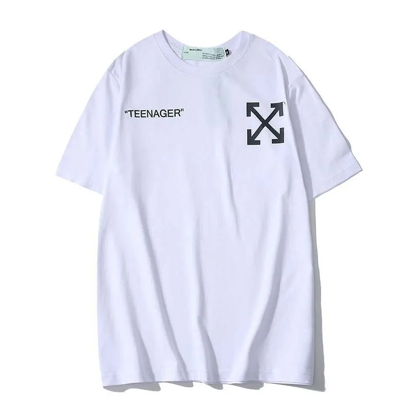 

Off OWF White 19 S New Style Flame Cartoon Arrowhead Cotton OS-Style Loose Short Sleeve T-shirt Base Shirt Men's