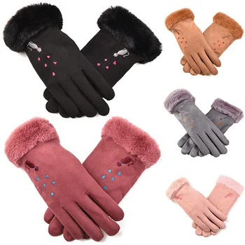 

2020 New Winter Women Gloves Solid Color Warm Touch Screen Mittens Embroidery Cute Cat Windproof Outdoor Gloves