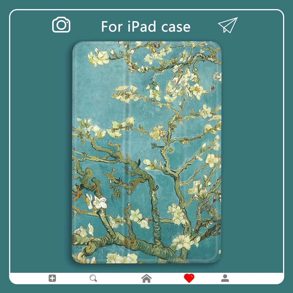 

Almond Blossom Case for ipad Mini 12345 PU Leather All Model Painting Cover Hard Back Cases For Air 2 3 10.2 12.9 inch pro 2018
