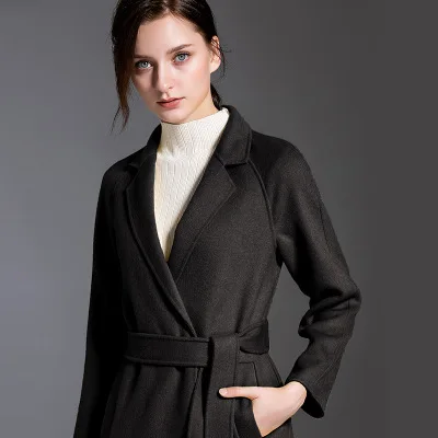 Autumn Winter Fashion New Plus size Yellow Double-sided cashmere Coat Women Office Long Overcoat High quality slim Woolen Coat - Цвет: Black