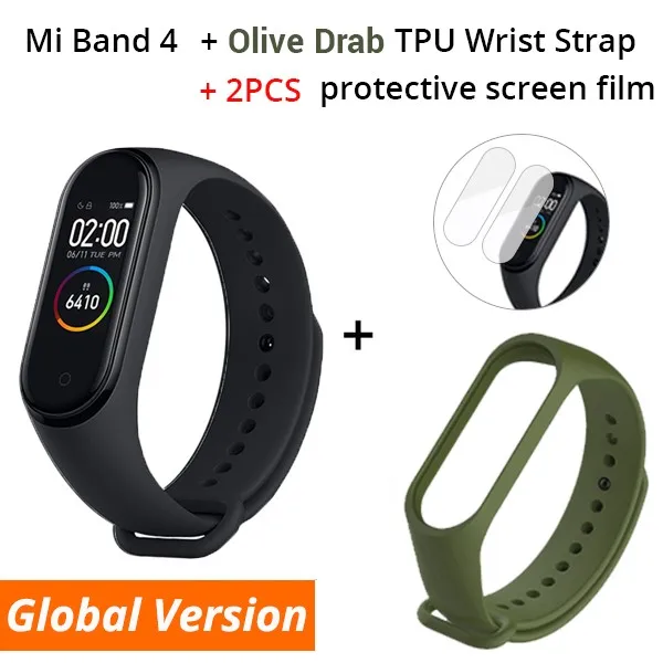 Add Olive Drab Strap Xiaomi mi Band 4 умный браслет 3 цвета AMOLED экран mi band 4 Smartband фитнес-тренажер Bluetooth спортивный водонепроницаемый смарт-браслет - Цвет: Add Olive Drab Strap