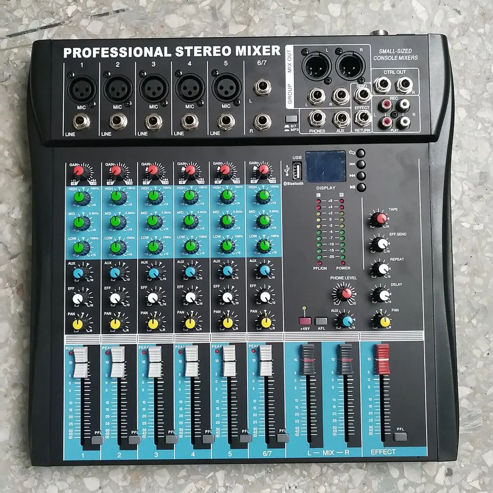 CT6 6 Channel Professional Stereo Mixer Live Audio Sound Console Vocal Effect Processor with 4-CH Mono & 2-CH Stereo Input CT6 6 Channel Professional Stereo Mixer Live Audio Sound Console Vocal Effect Processor with 4-CH Mono & 2-CH Stereo Input