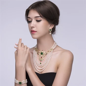 

CWEEL Jewelry Sets for Women African Beads Jewelry Set Dubai Indian Wedding Jewelry Sets Gold Color Vintage Jewellery Set