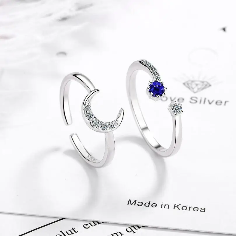 진짜  반짝 이는 지르코니아 문 스타 매력적인 여성을위한 조절 링 결혼식 로맨틱 파인 쥬얼리 선물