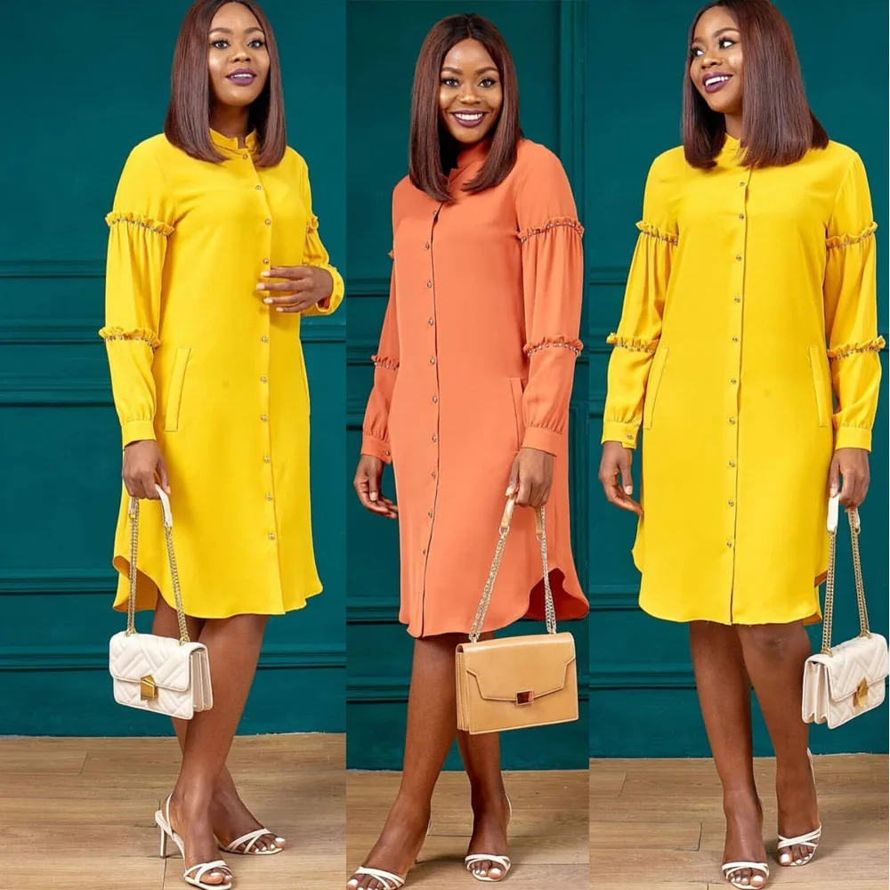 

2019 new arrival autumn elgent fashion style o-neck long sleeves plus size knee-length dress