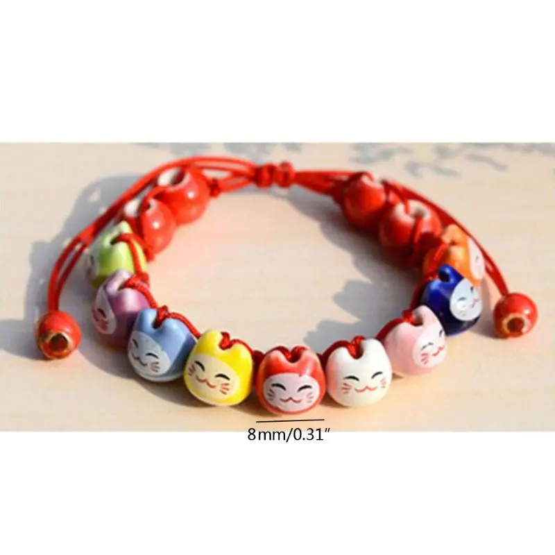 Ceramic Cat Beads Charm Lucky Bracelets For Fortune Money Health Adjustable 1PC 