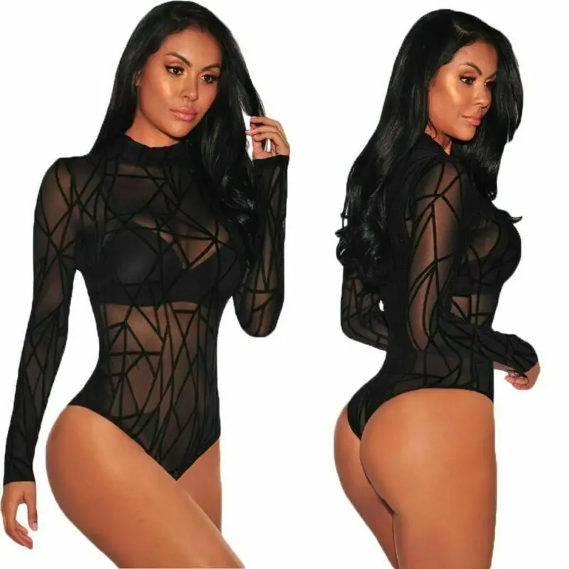 Women Long Sleeve Stretch Bodysuit Lace Sheer Mesh Leotard Body Turtleneck Party Lace V-Neck Top Nightwear Skinny Bodysuit Women Long Sleeve Stretch Bodysuit Lace Sheer Mesh Leotard Body Turtleneck Party Lace V-Neck Top Nightwear Skinny Bodysuit