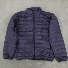 Зимний мужской женский пуховик со стоячим воротником, однотонный темно-синий тонкий пуховик, реальные фотографии, свободная Модная парка размера плюс 6XL