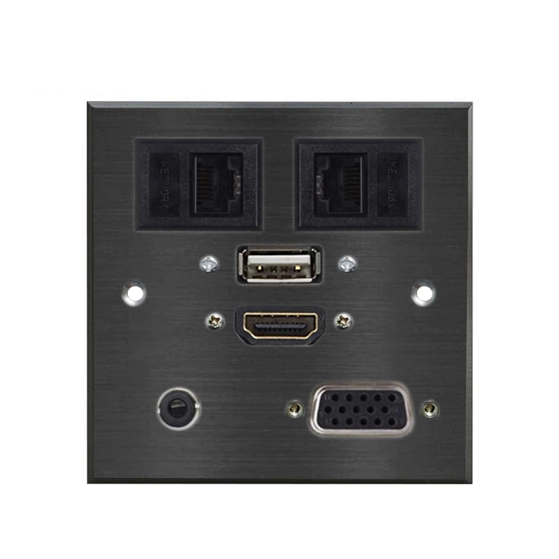 Multimedia Desktop Wall Outlet Aluminium Alloy Plate Dual Network Usb 3