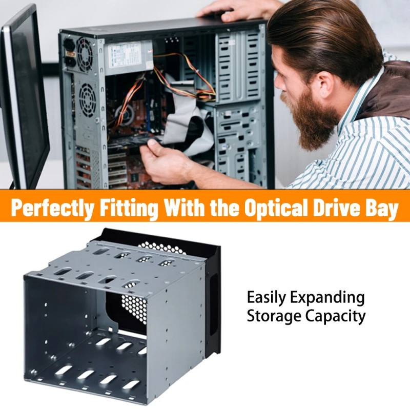 Nova Gaiola de Disco Rígido 5x3.5 Polegada Sata Hdd Gaiola Rack Rígido Driver Bandeja com Ventilador Espaço Aço Inoxidável 2023 - Imagem 4