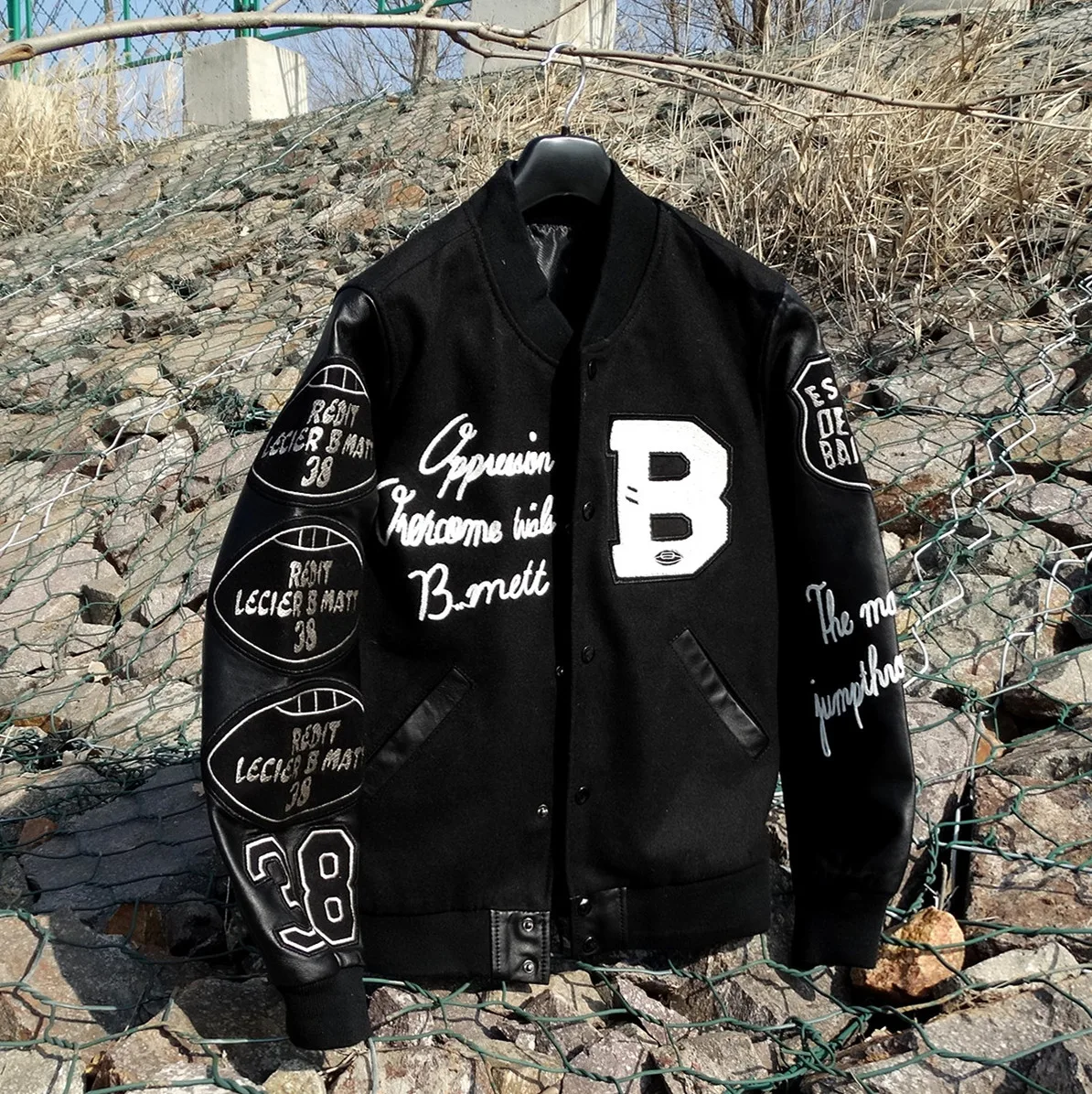 

Spring Thin Wool Sheep Skin Sleeves Multi-Standard Embroidered Genuine Leather Clothes Baseball Uniform Leather Jacket