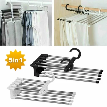 

Newly 5 in 1 Multi-functional Pants Rack Shelves Stainless Steel Wardrobe Hanger