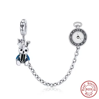 

fit Pandora Bracelet Original 925 Sterling Silver Magic Hat Rabbit Clock Safety Chain Beads for Jewelry Making Cute Animal Charm
