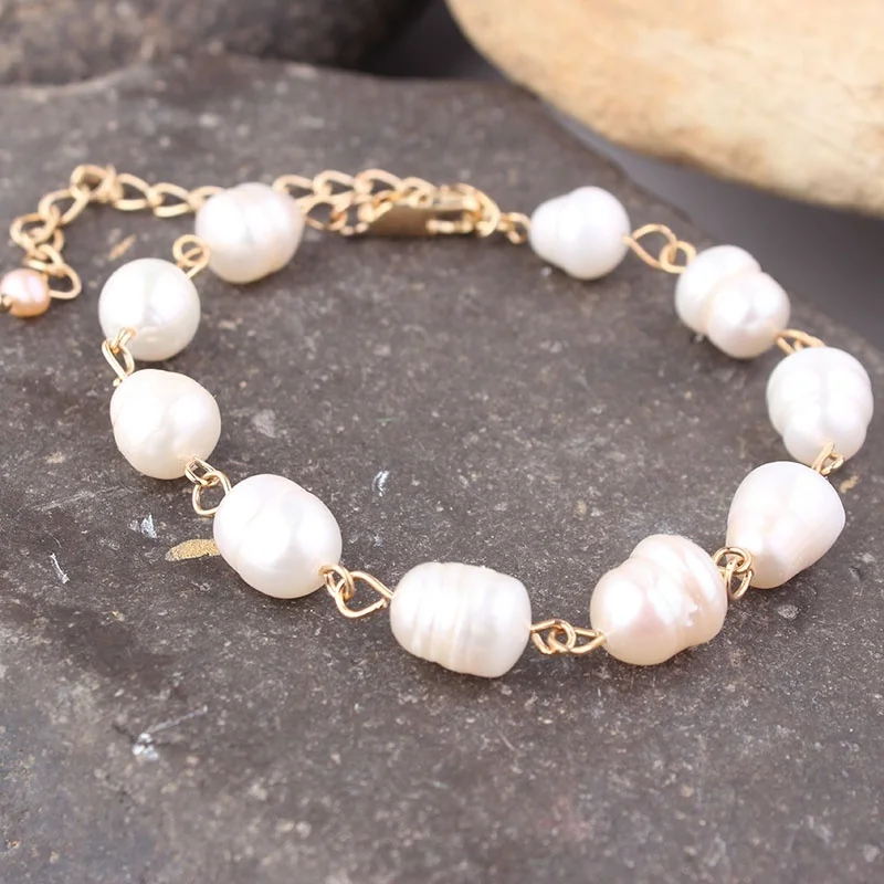 Pearls Link Chain Bracelet seed Pearl Bracelet Sterling Silver small white real pearl Bracelet simple rice pearl bracelet - Image 4