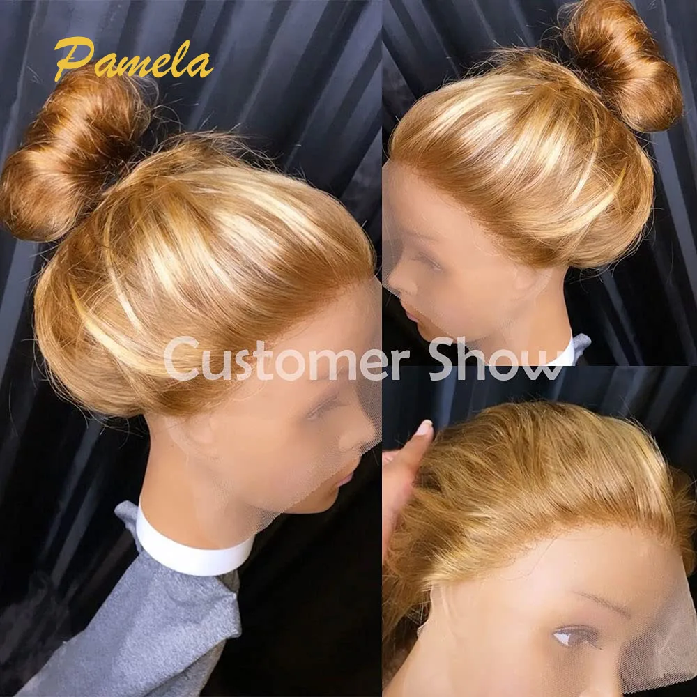 30inch Honey Blonde 13x4 Transparent Lace Front Wig Highlight Body Wave Ombre 27/30 Colored Human Hair Glueless Wig Ready To Go