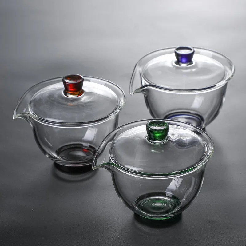 HMLOVE Heat-resistant Glass Gaiwan Transparent Cover Bowl Lid Big Tea Cup Tureen Travel Teaware Sets Household Gift 200ML