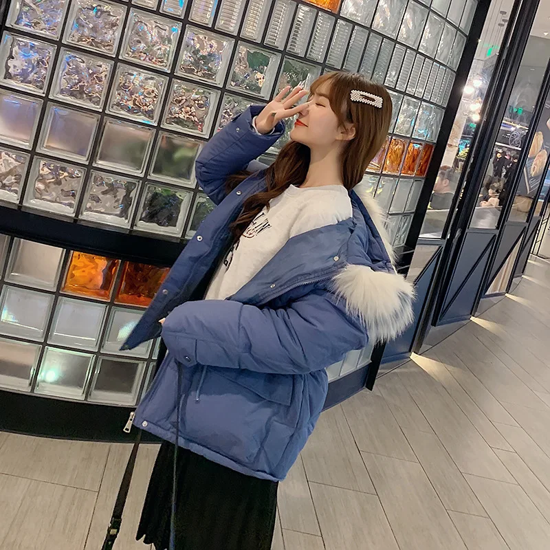 

Large Fur Collar Large Pocket Hooded Cold Cotton Coat Zipper Large Size Dress Korean-style Short Blouses by Age Women's