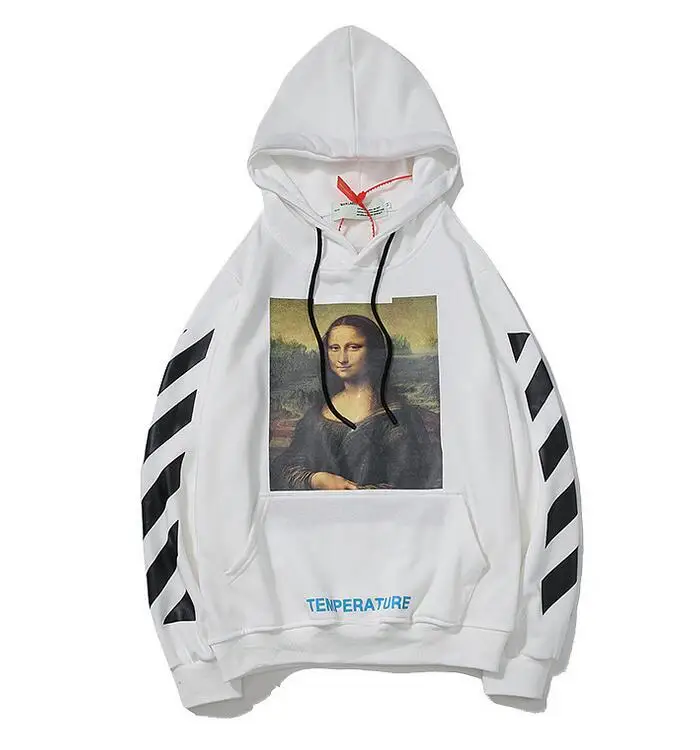 18ss Off-White OW Mona Lisa мужские/женские унисекс парные модели Осень Зима хлопок Повседневная Свободная Толстовка с капюшоном куртка
