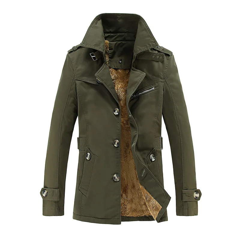 Британская мода, зимняя куртка для мужчин, внутренний бархат, Толстая Повседневная деловая куртка, большой размер, M-5XL, джентльмен, хаки, теплый длинный Тренч для мужчин - Цвет: Зеленый