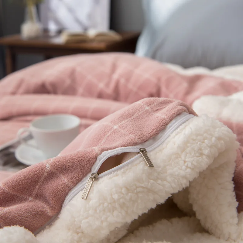 New Double Thick Blanket Solid Color Stripe Plaid blankets Warm Towel Quilt Office Single Air Conditioning Flannel Wool Blanket