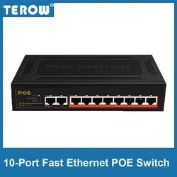 Commutateur Ethernet rapide IEEE 802, 3af/at, 10 ports POE 8 + 2, avec alimentation interne, Protection contre la foudre et Isolation VLAN 93W 